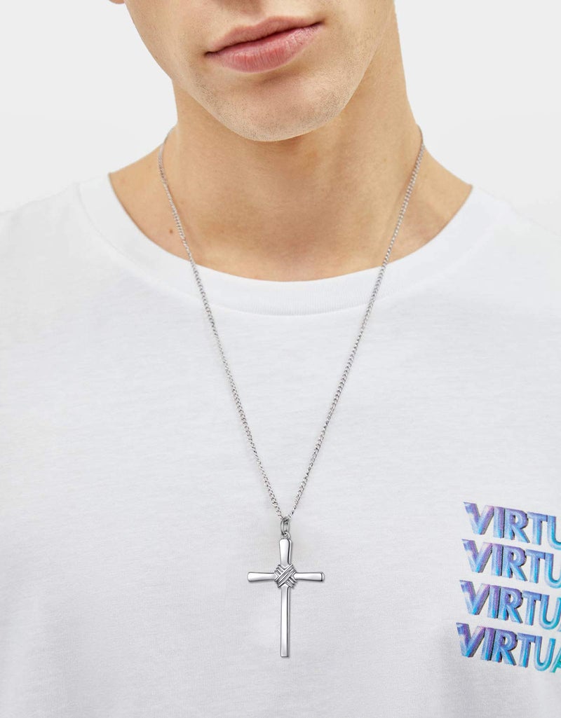 FLYOW Easter Gifts Cross Necklace for Men Women 925 Sterling Silver Crufix Jewelry with Strong 24 Inches Long Chain - Image 5